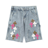 Chrome Hearts Vintage Cross Patchwork Washed Carpenter Denim Shorts 201