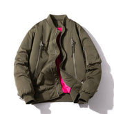 Mens Vintage Jackets Zip Baseball Collar Thermal Bomber Jacket