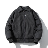 Mens Vintage Jackets PU Leather Jacket Lapel Padded Cotton Jacket Motorcycle Leather Cotton Jacket