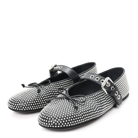 Calfskin Studded Mary Jane Ballerina Flats 36.5 Black