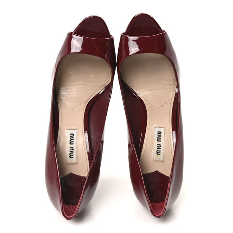 Patent Crystal Peep Toe Pumps 37.5 Burgundy