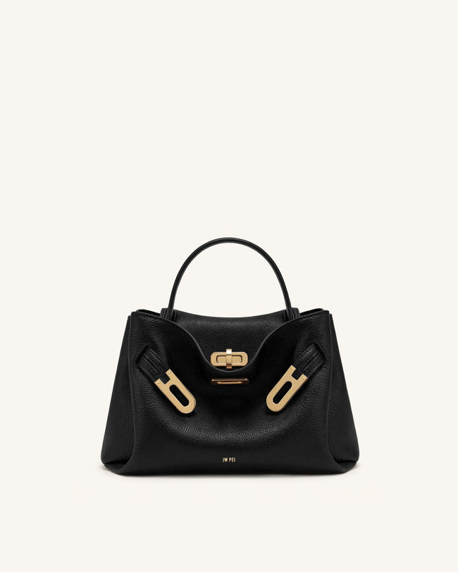 Rhea Small Pebbled Double Buckle Shoulder Bag - Black Hover Image