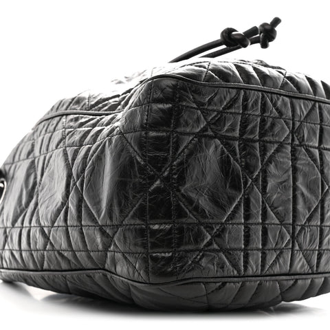 Crinkled Calfskin Macrocannage Medium D-Motion Bag Black