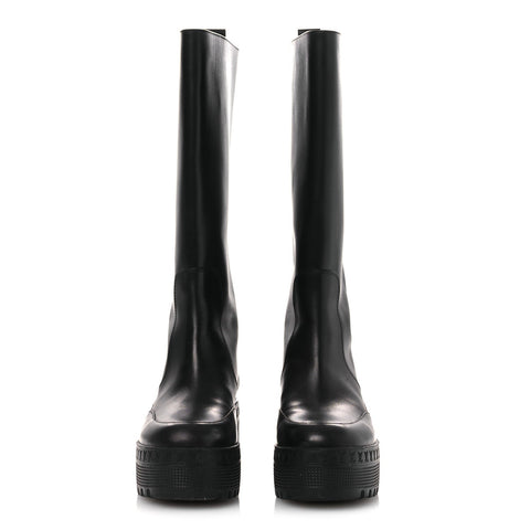 Calfskin Laureate Platform High Boots 36 Black