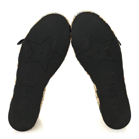 Raffia Calfskin L'Amazone Wedge Sandals 37 Black Natural