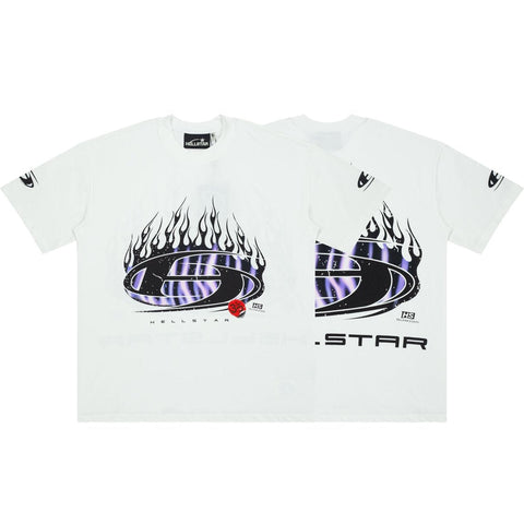 Hellstar Purple Flame Oval Logo White Tee
