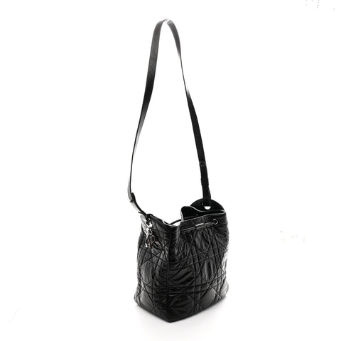 Crinkled Calfskin Macrocannage Medium D-Motion Bag Black