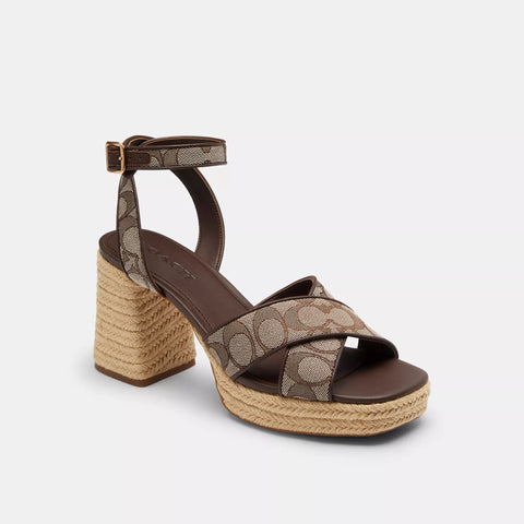 Coach Outlet Block Heel Sandal In Signature Jacquard