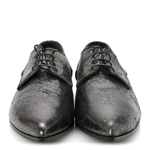 Metallic Crinkled Patent Lace Up Oxford Flats 37.5 Dark Silver