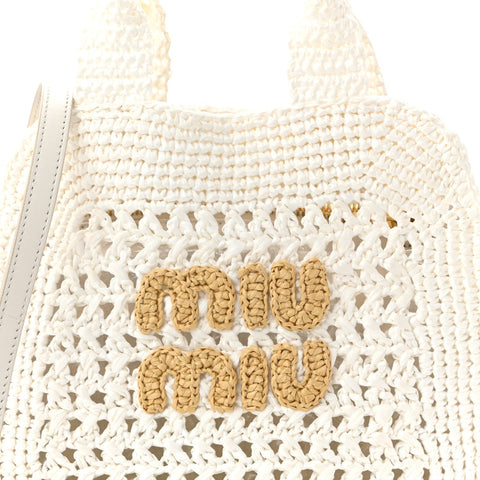 Raffia Crochet Woven Tote Bag White