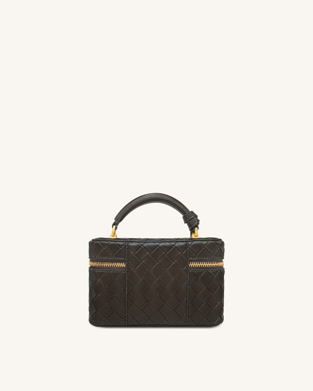 Cleo Woven Texture Box Shape Top Handle Bag - Dark Brown