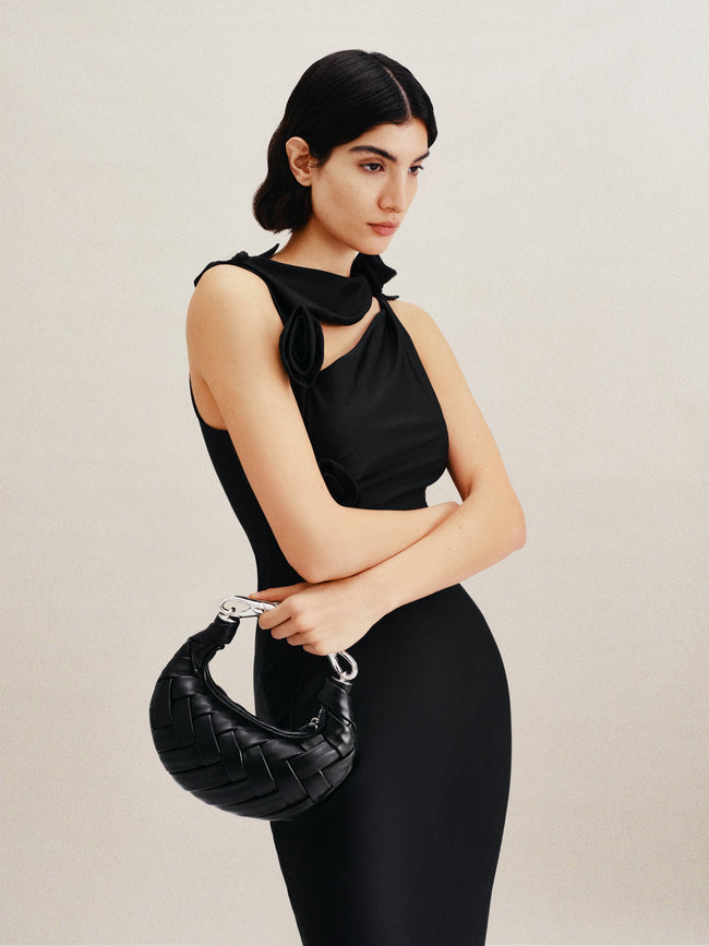 Orla Weave Handbag - Black Main Image