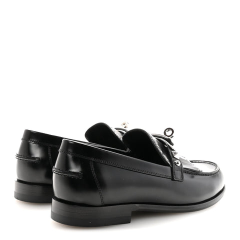Glazed Calfskin Medor Studded Fringe Womens Destin Loafer 35 Black