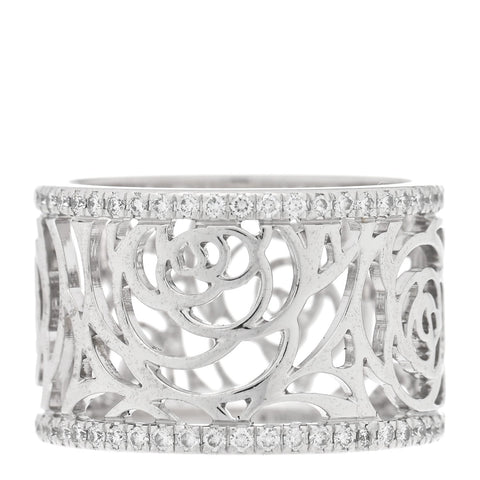 18K White Gold Diamond Camellia Ajoure Band Ring 51 5.75