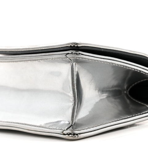 Metallic Patent Micro-Cannage Baby Diorama Flap Bag Silver