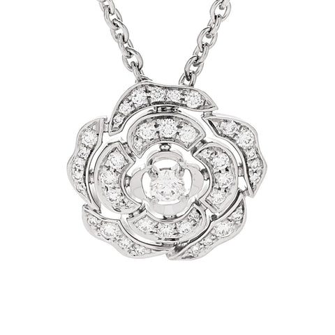 18K White Gold Diamond Bouton de Camelia Pendant Necklace