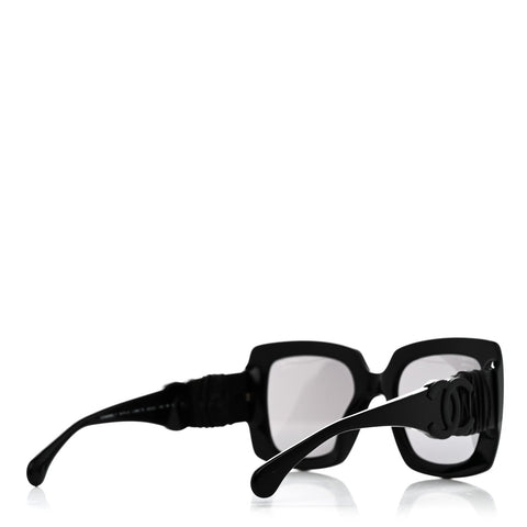 Acetate Calfskin Polarized Square Sunglasses 5474-Q Black