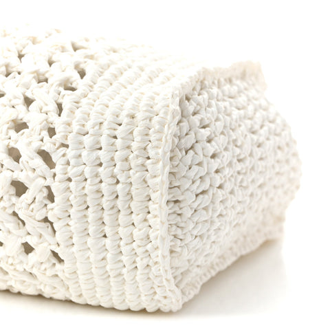 Raffia Crochet Woven Tote Bag White