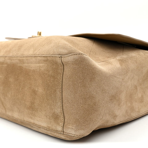Suede Calfskin Souplissimo Maxi Flap Dark Beige