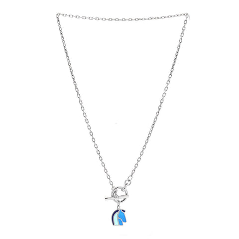 Palladium Enamel Helios Cheval Necklace Camaïeu De Bleu