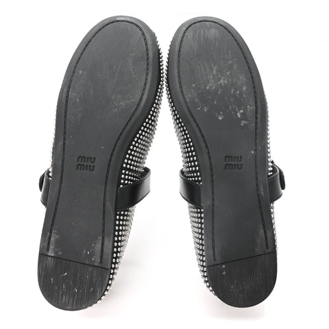 Calfskin Studded Mary Jane Ballerina Flats 36.5 Black