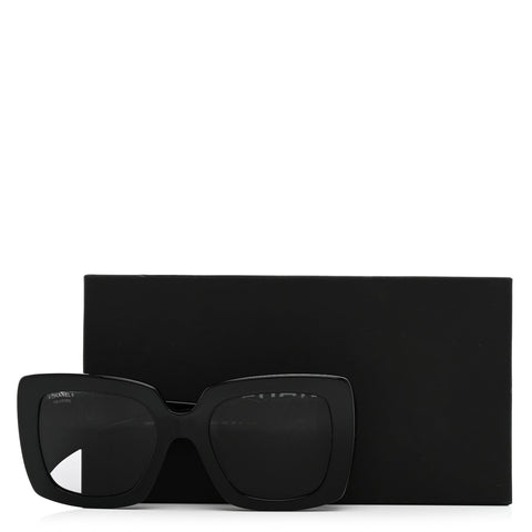 Acetate Calfskin Polarized Square Sunglasses 5474-Q Black
