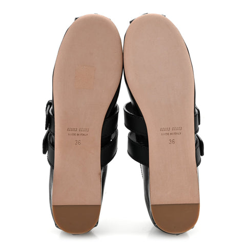 Nappa Vitello Nevada Double Buckle Ballerina Flats 36 Black