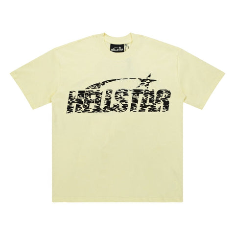 Hellstar Zebra Stripe Logo Cream Yellow Tee
