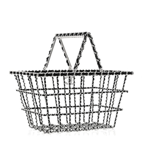 Brass Calfskin Medium Grocery By Chanel Shopping Basket Silver