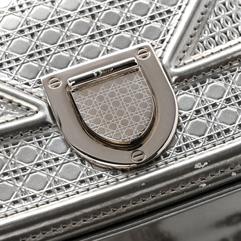 Metallic Patent Micro-Cannage Baby Diorama Flap Bag Silver