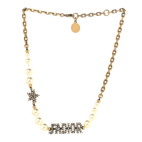 Metal Pearl Crystal J'Adior Choker Necklace Antique Gold
