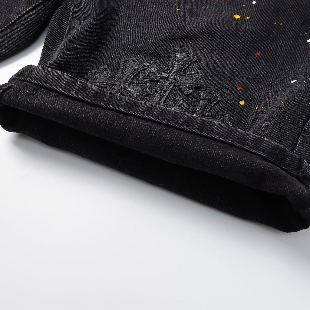 Chrome Hearts Cross Patch Embroidered & Hand-Painted Denim Shorts 9927