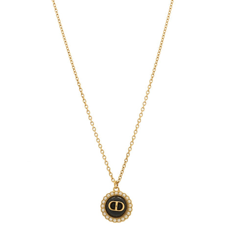 Metal Pearl CD Necklace Gold Black