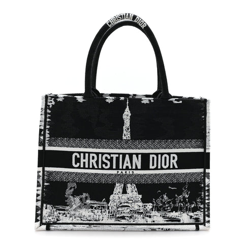 Canvas Embroidered Medium Paris Book Tote Black White