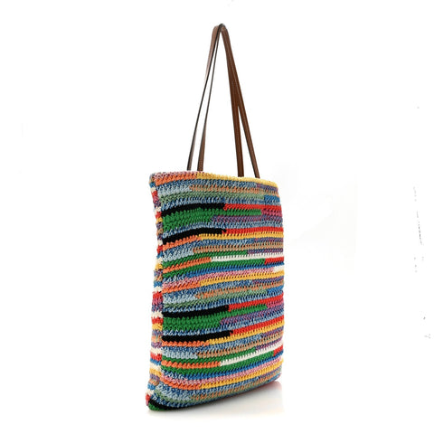 Cotton Crochet Stripe Vertical Tote Bag Multicolor