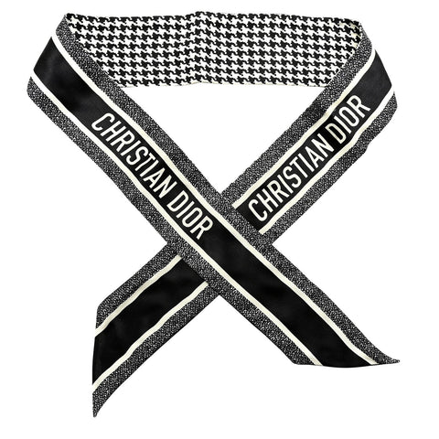 Silk Houndstooth Mitzah Scarf Black White