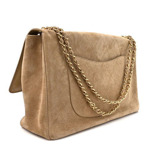 Suede Calfskin Souplissimo Maxi Flap Dark Beige