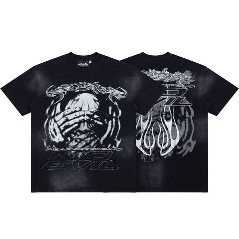 Hellstar No Evil Hear See Speak Skull Hands Vintage Washed Tee