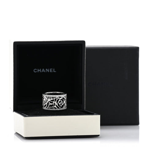 18K White Gold Diamond Camellia Ajoure Band Ring 51 5.75