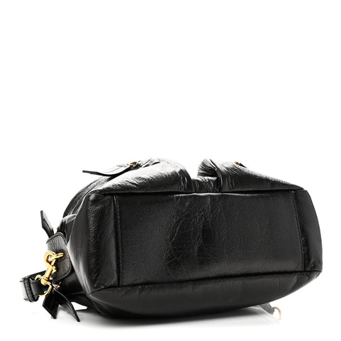 Crinkled Calfskin Small Grand Tour Bowling Bag Black