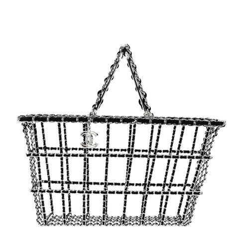Brass Calfskin Medium Grocery By Chanel Shopping Basket Silver