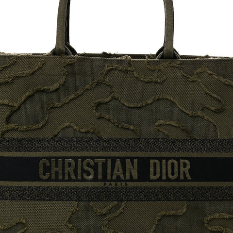 Canvas Embroidered Camouflage Large Book Tote Green