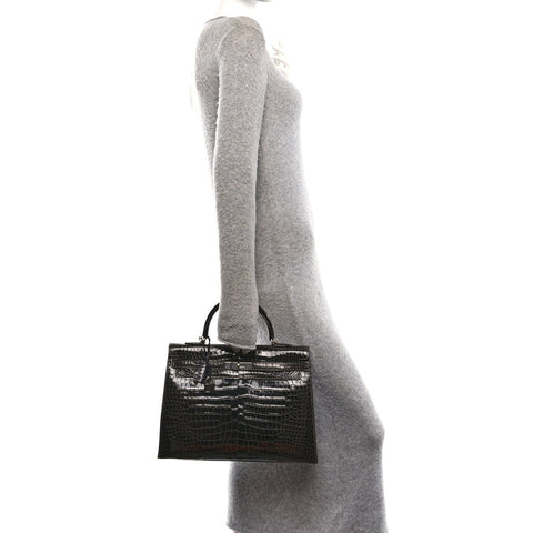 Shiny Porosus Crocodile Kelly Sellier 35 Graphite