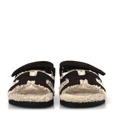 Suede Goatskin Woolskin Womens Chypre Sandals 38.5 Marron Ebene