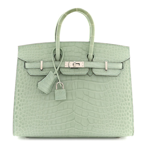 Matte Alligator Birkin Sellier 25 Vert D'eau