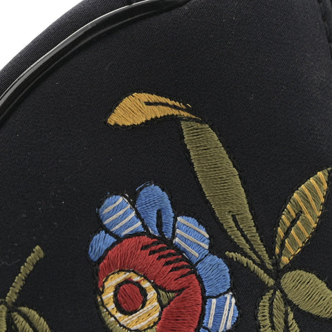 Satin Embroidered Floral Mini Saddle Pochette Bag Black