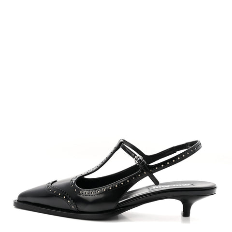 Calfskin Brogue Slingback Pumps 39 Black