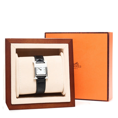 Stainless Steel Alligator Diamond Bezel Mother of Pearl 21mm Heure H Hour Quartz Watch Noir