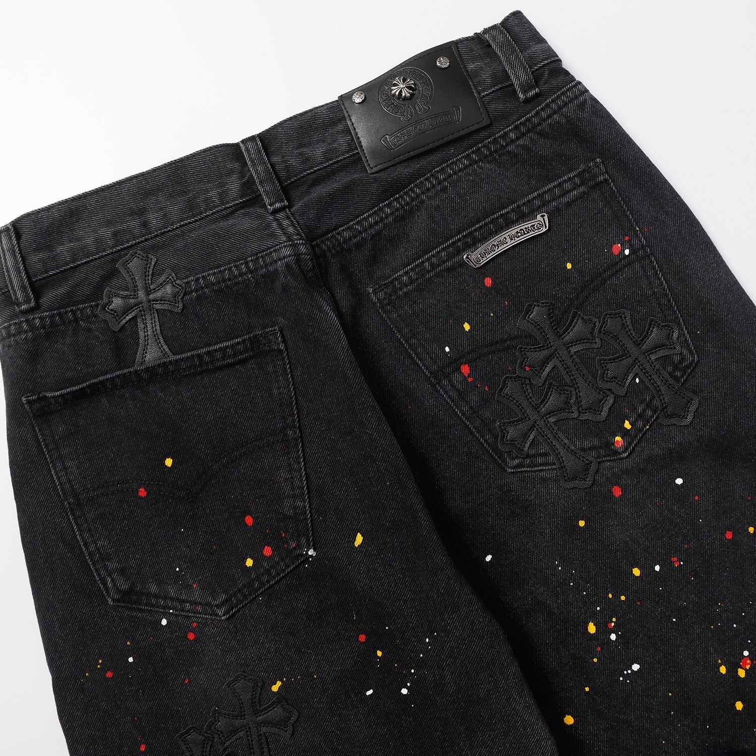 Chrome Hearts Cross Patch Embroidered & Hand-Painted Denim Shorts 9927
