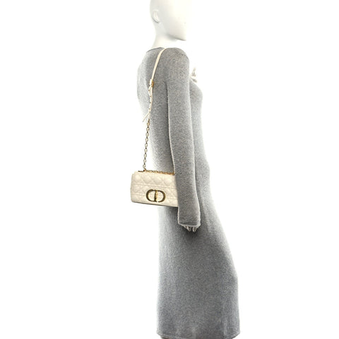 Grained Calfskin Cannage Small Caro Bag White